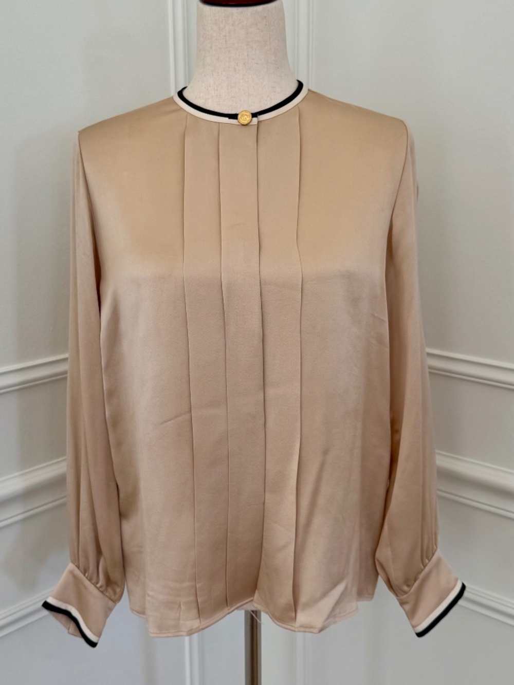 Chloé Silk Pleated Blouse in Beige Rose
